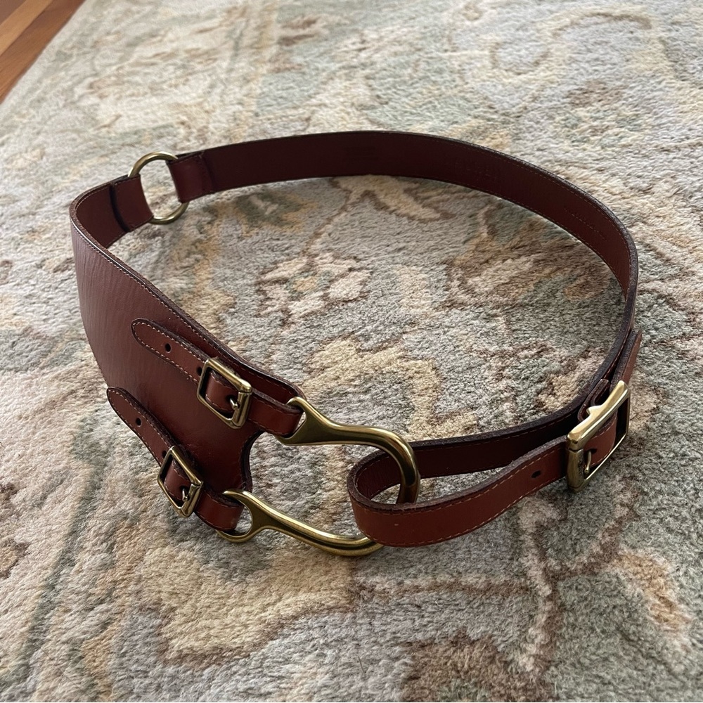 Lauren Ralph Lauren Brown Leather Equestrian Hook Buckle Waist Belt Womens Large - Picture 2 of 7